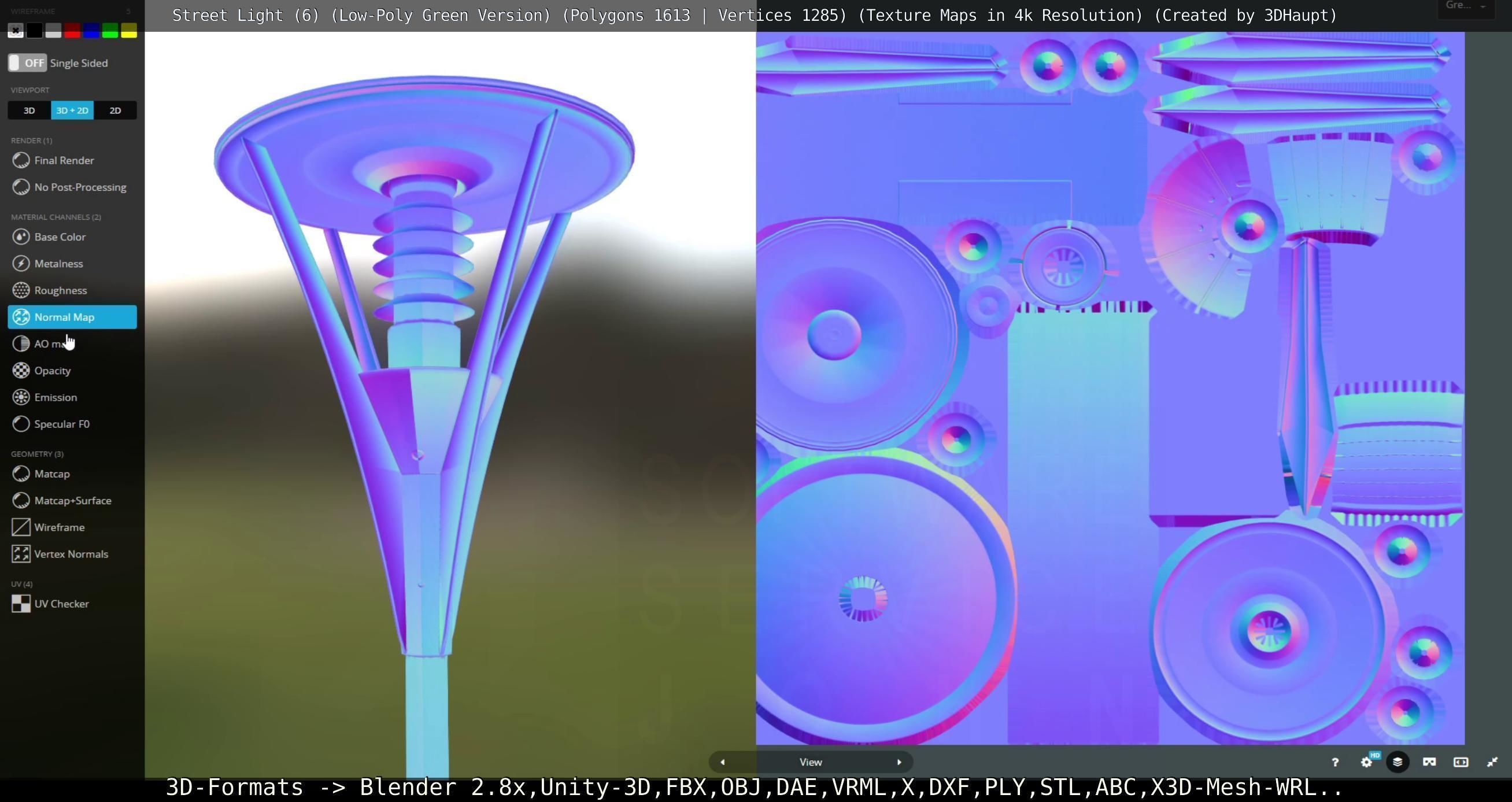 Street Light 6 Green Version Low-poly 3D model_7