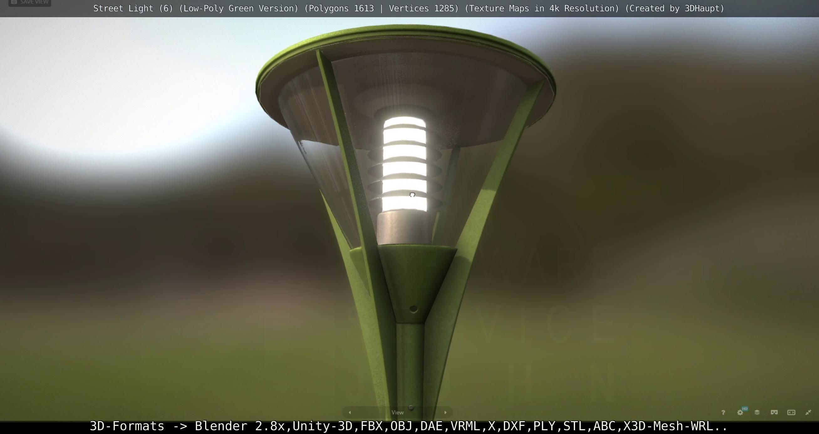 Street Light 6 Green Version Low-poly 3D model_2