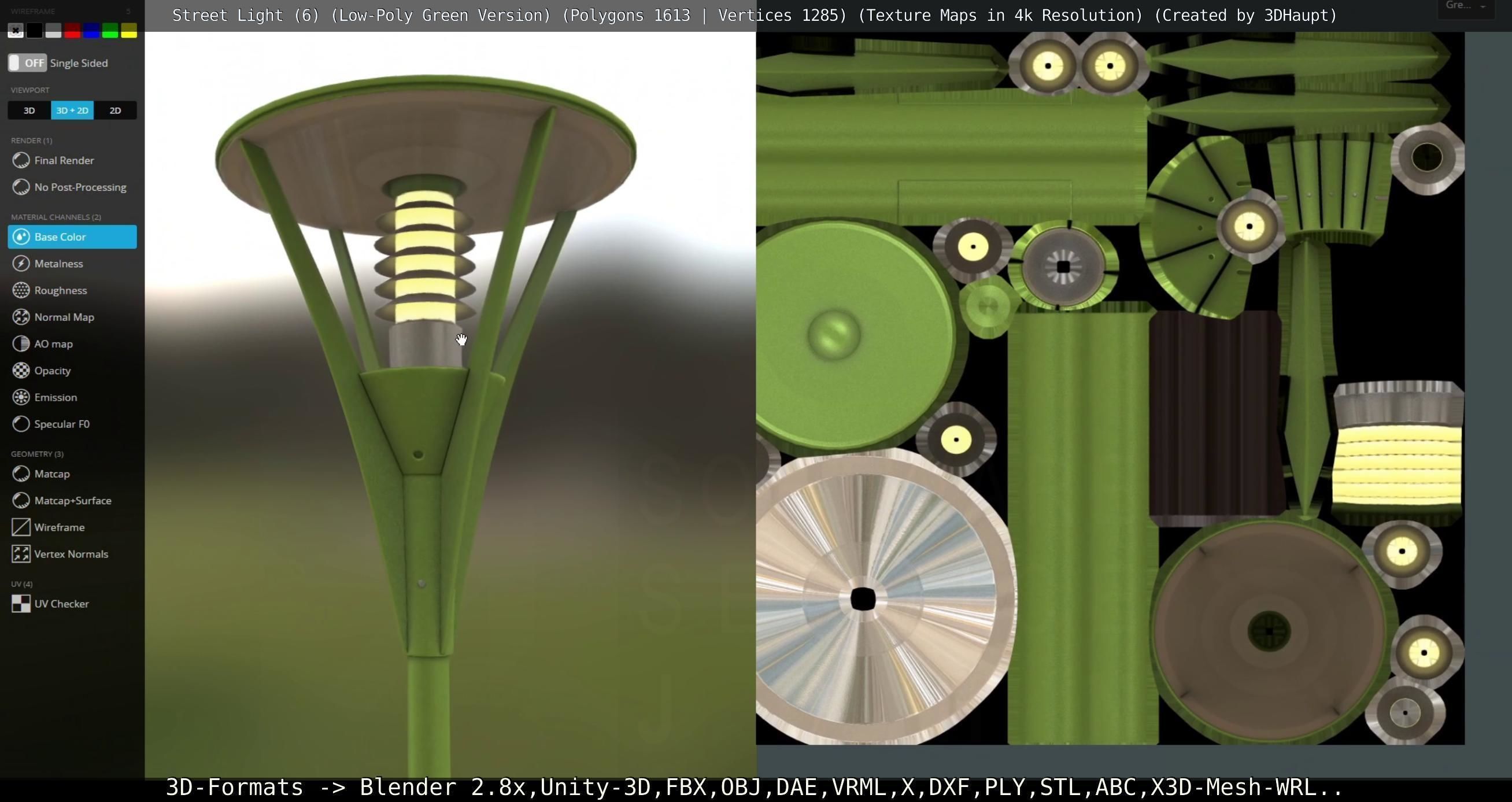 Street Light 6 Green Version Low-poly 3D model_3