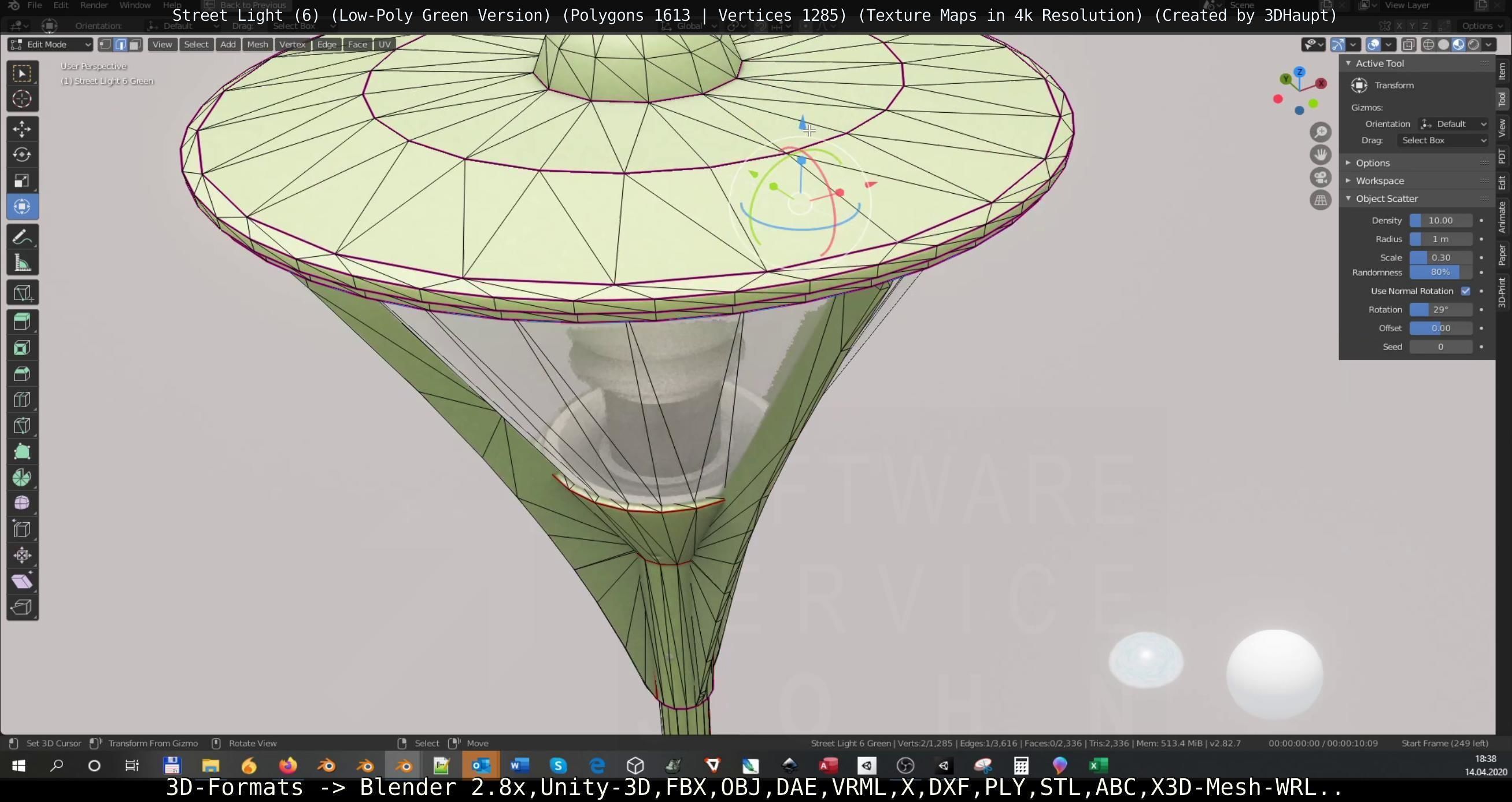 Street Light 6 Green Version Low-poly 3D model_10