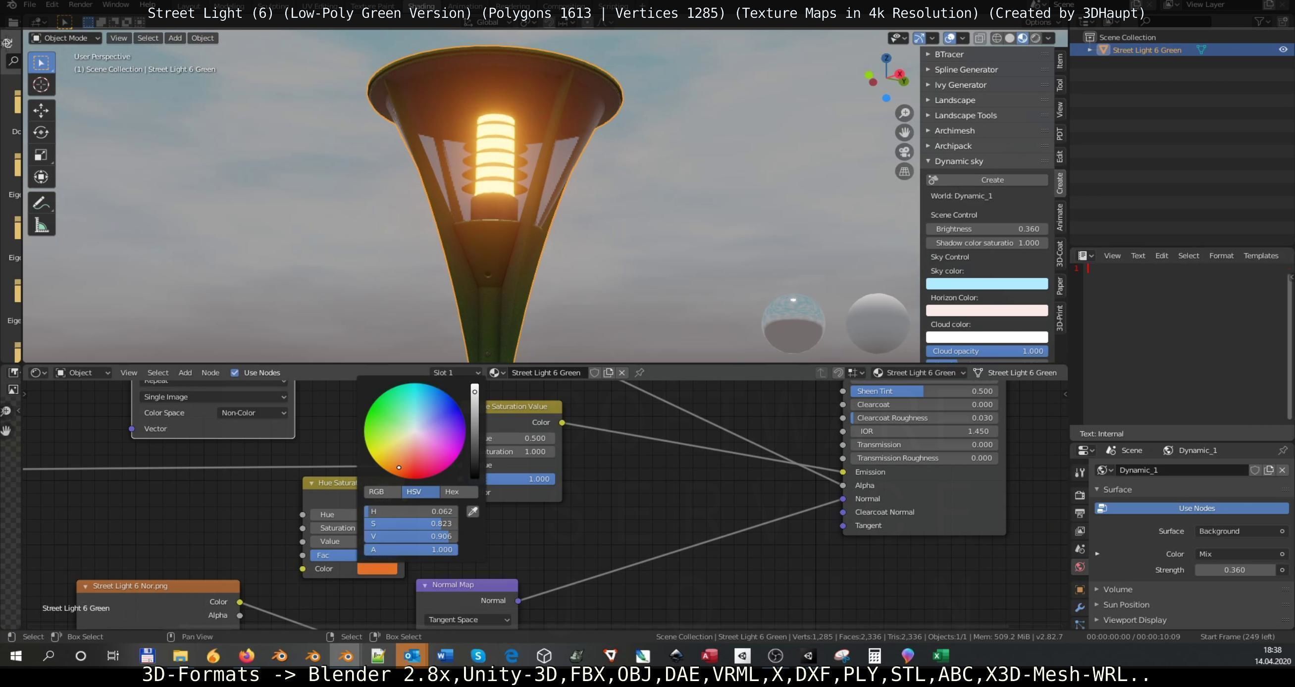 Street Light 6 Green Version Low-poly 3D model_6
