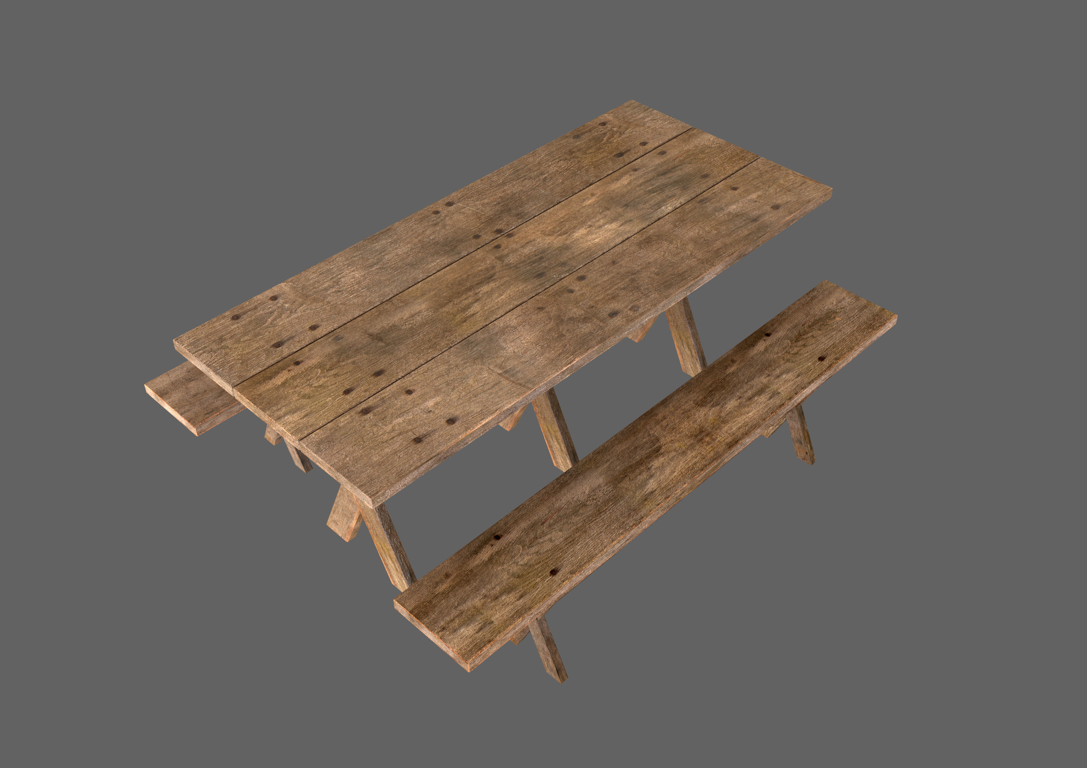 Medieval Style Table and Benches Low-poly 3D model_1