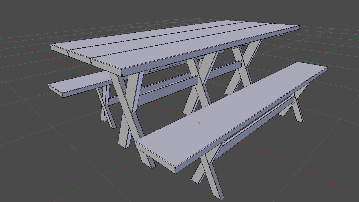 Medieval Style Table and Benches Low-poly 3D model_4
