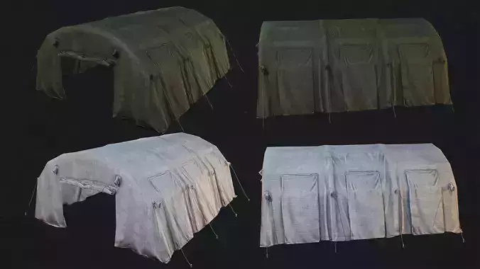 Low Poly -PBR  Green and White tent with dirty version