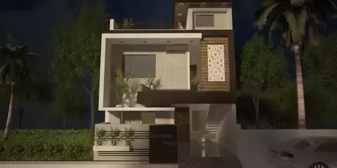 EXTERIOR two story house at night