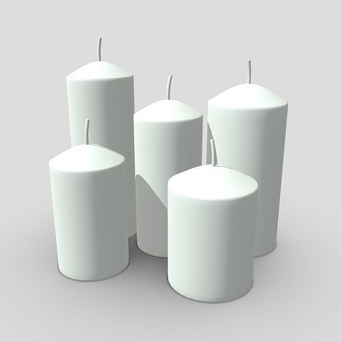 Candle Set four cylinders Low-poly 3D model