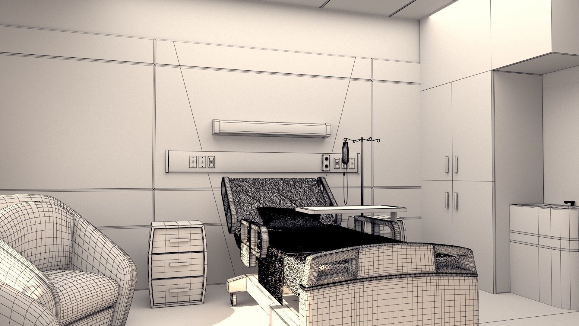  Cartoon Hospital Room 3D model_10