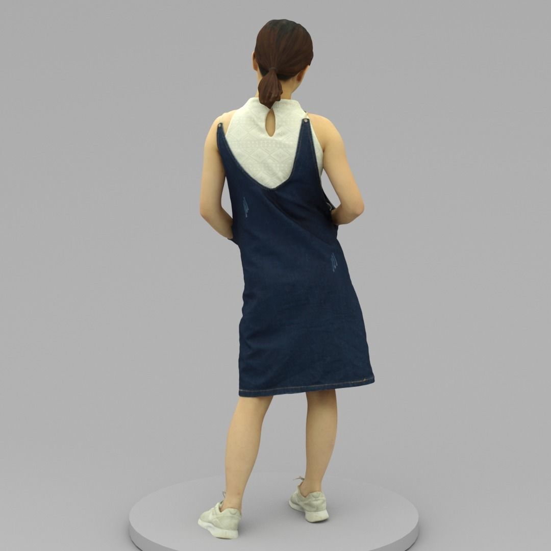 A Young Woman Posing With Hands in Pockets 3D model_3