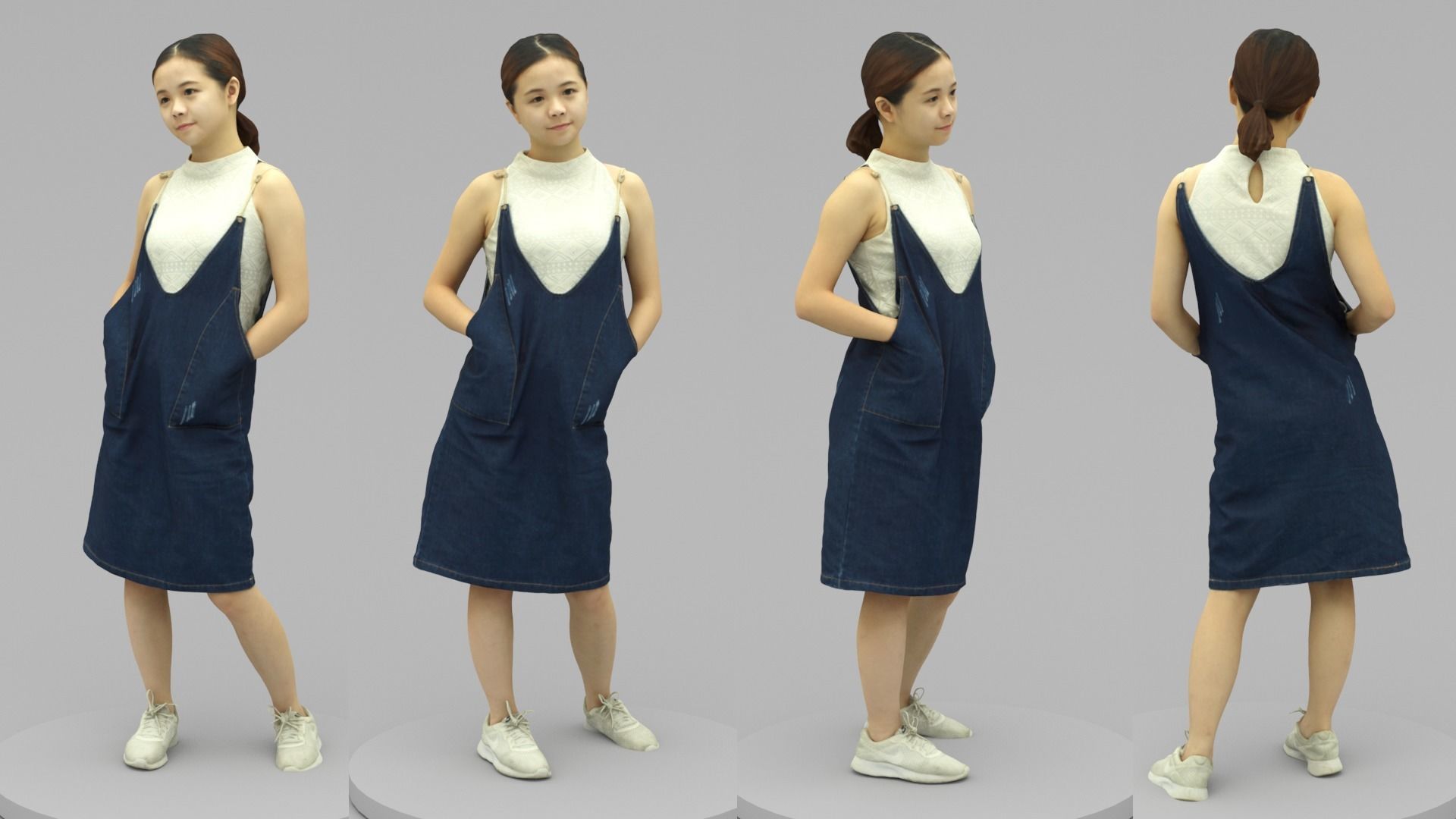 A Young Woman Posing With Hands in Pockets 3D model_4
