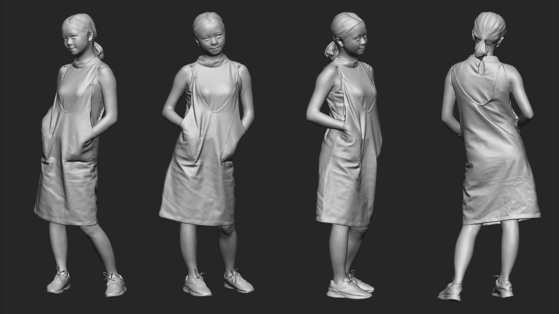 A Young Woman Posing With Hands in Pockets 3D model_5