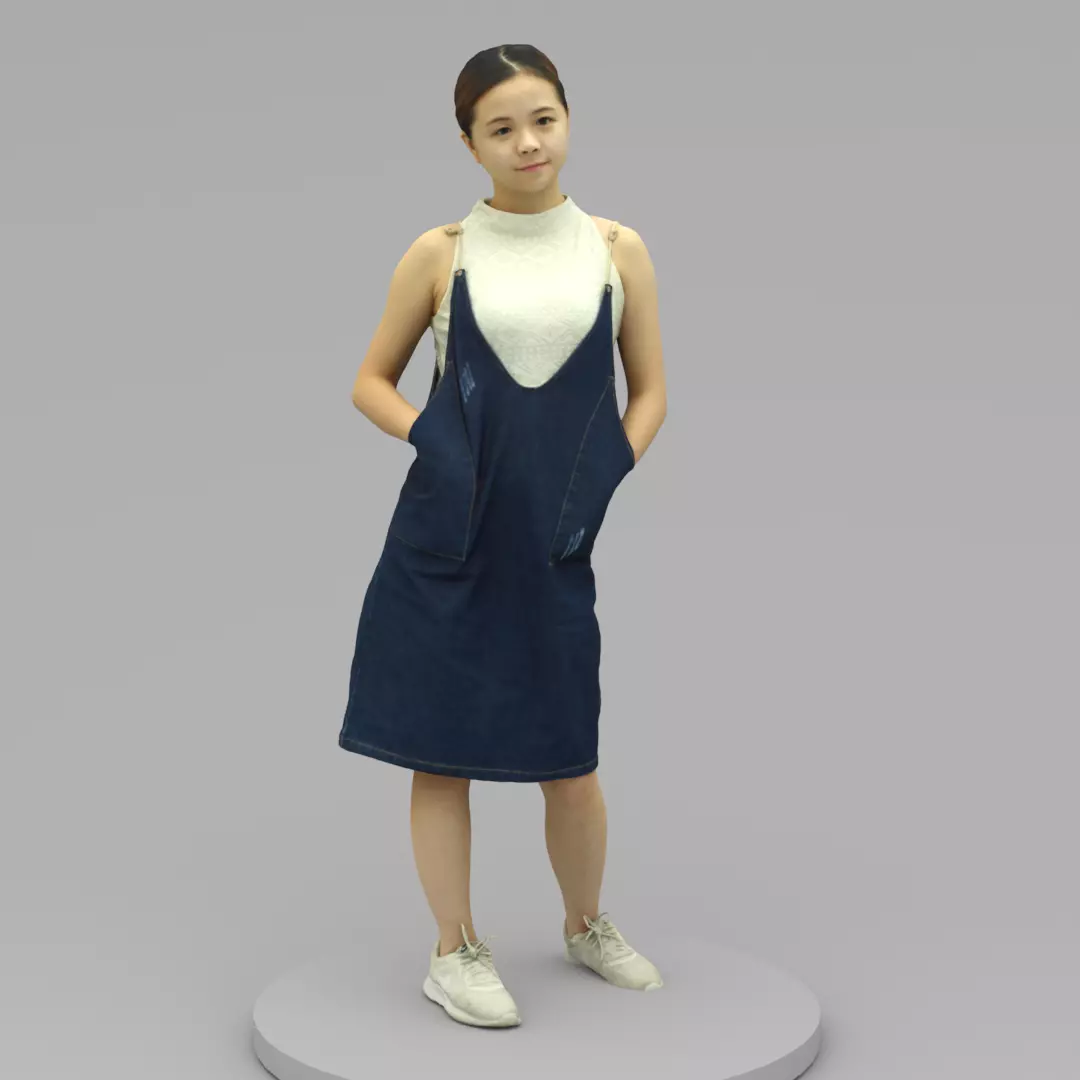 A Young Woman Posing With Hands in Pockets 3D model_0