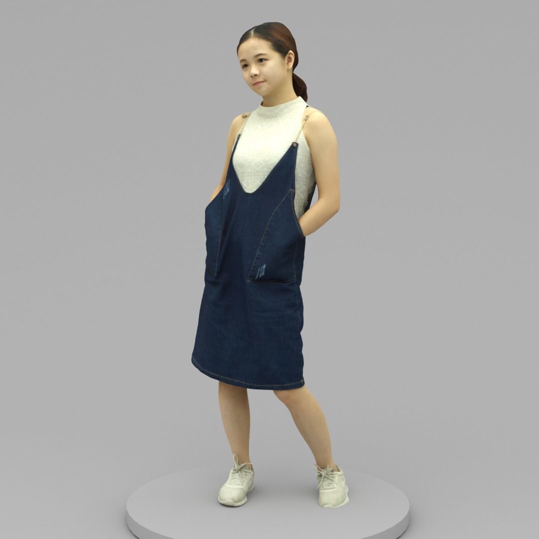 A Young Woman Posing With Hands in Pockets 3D model_1
