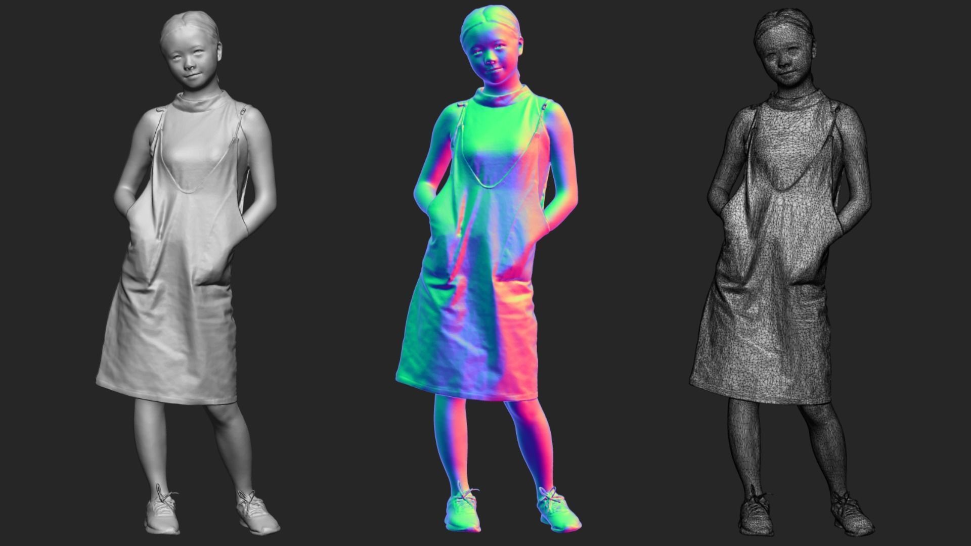 A Young Woman Posing With Hands in Pockets 3D model_6