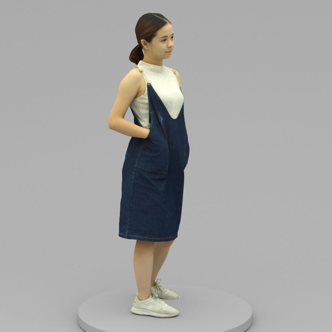 A Young Woman Posing With Hands in Pockets 3D model_2