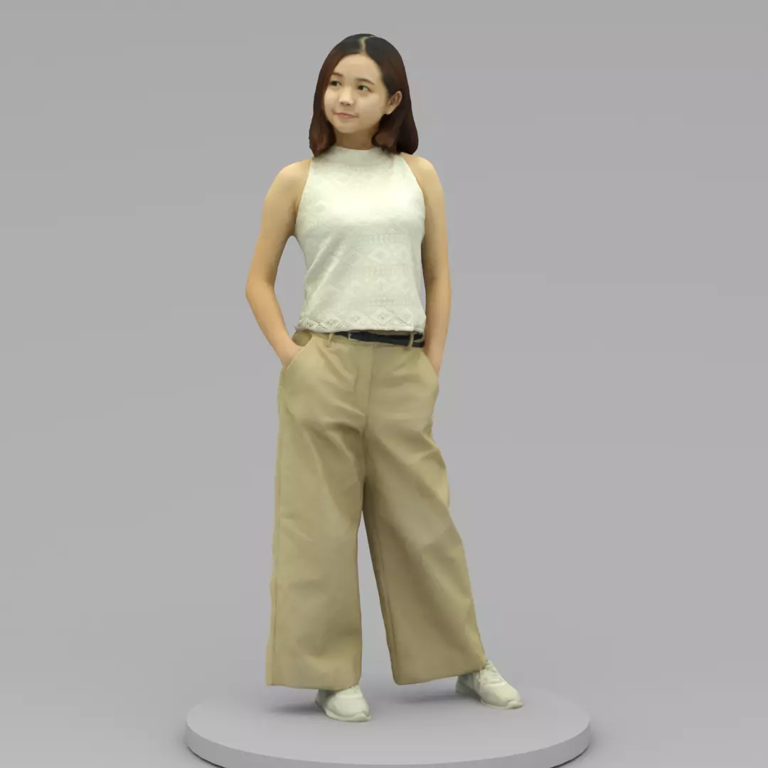 A Young Woman Posing With Hands in Pockets II 3D model_0