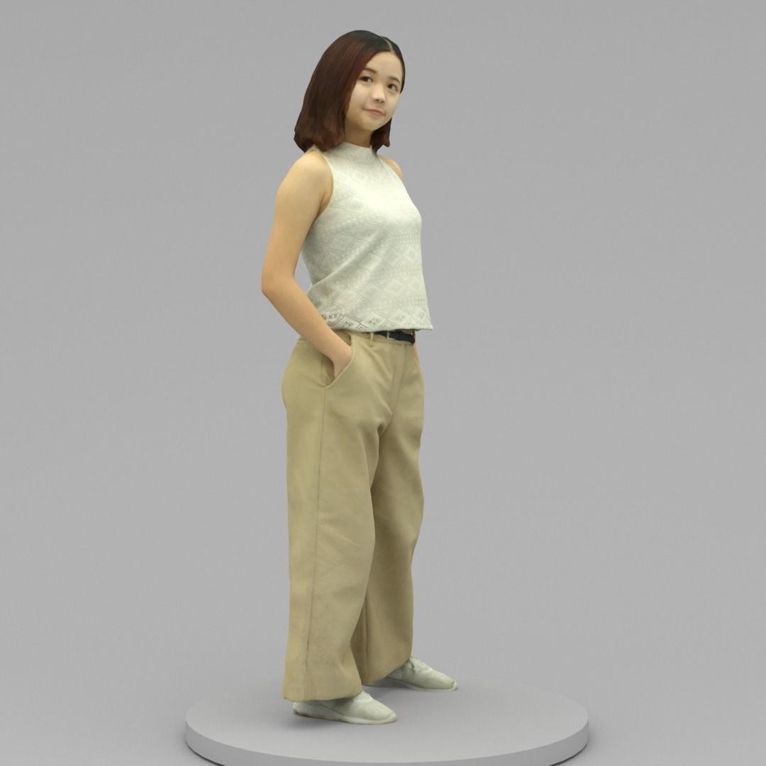 A Young Woman Posing With Hands in Pockets II 3D model_2