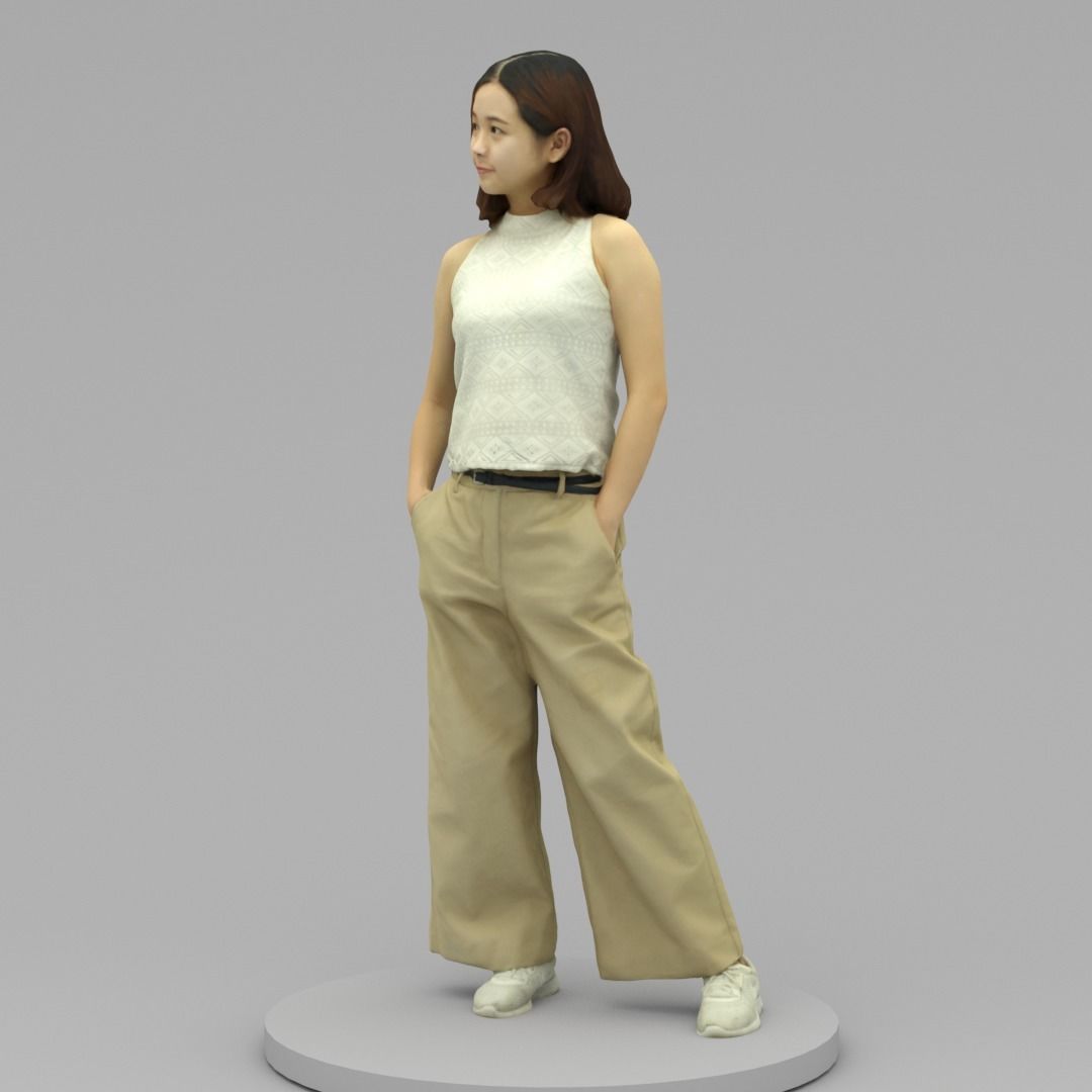 A Young Woman Posing With Hands in Pockets II 3D model_1