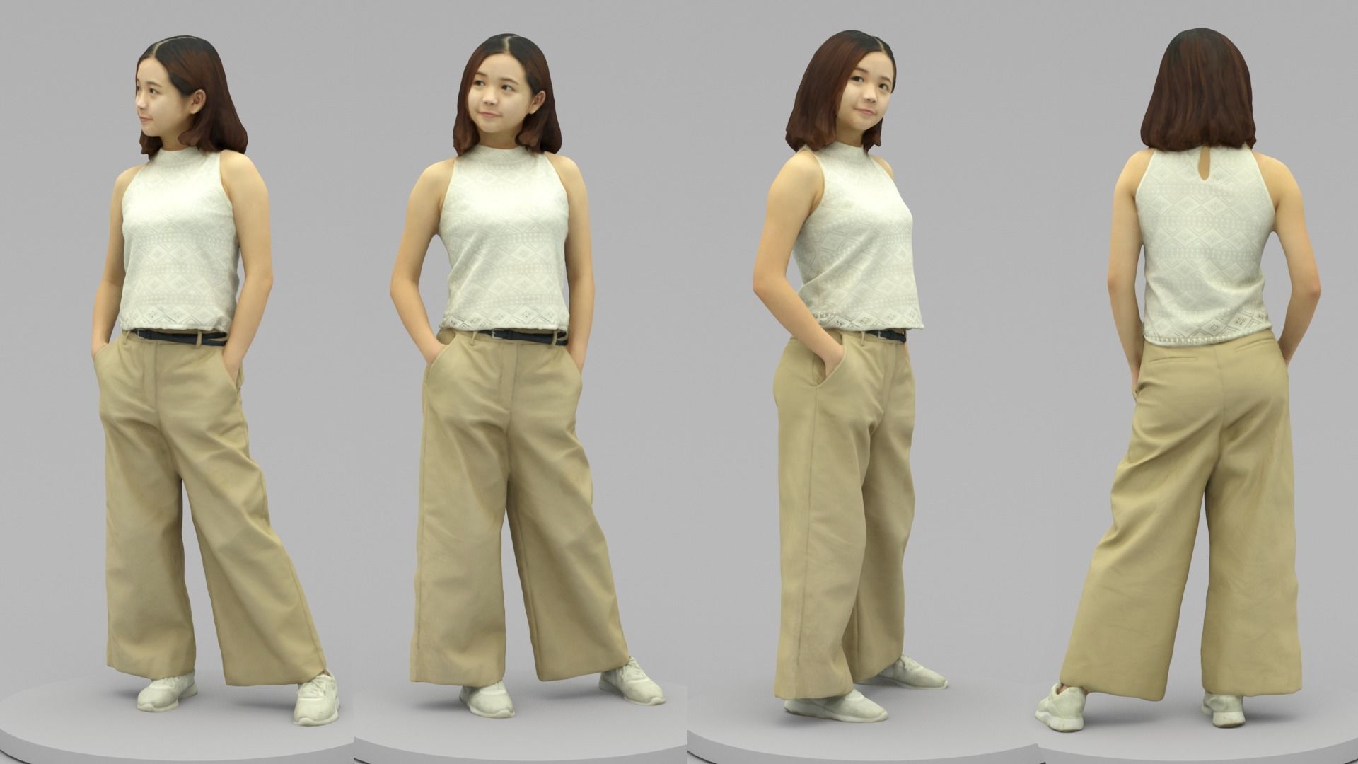 A Young Woman Posing With Hands in Pockets II 3D model_4