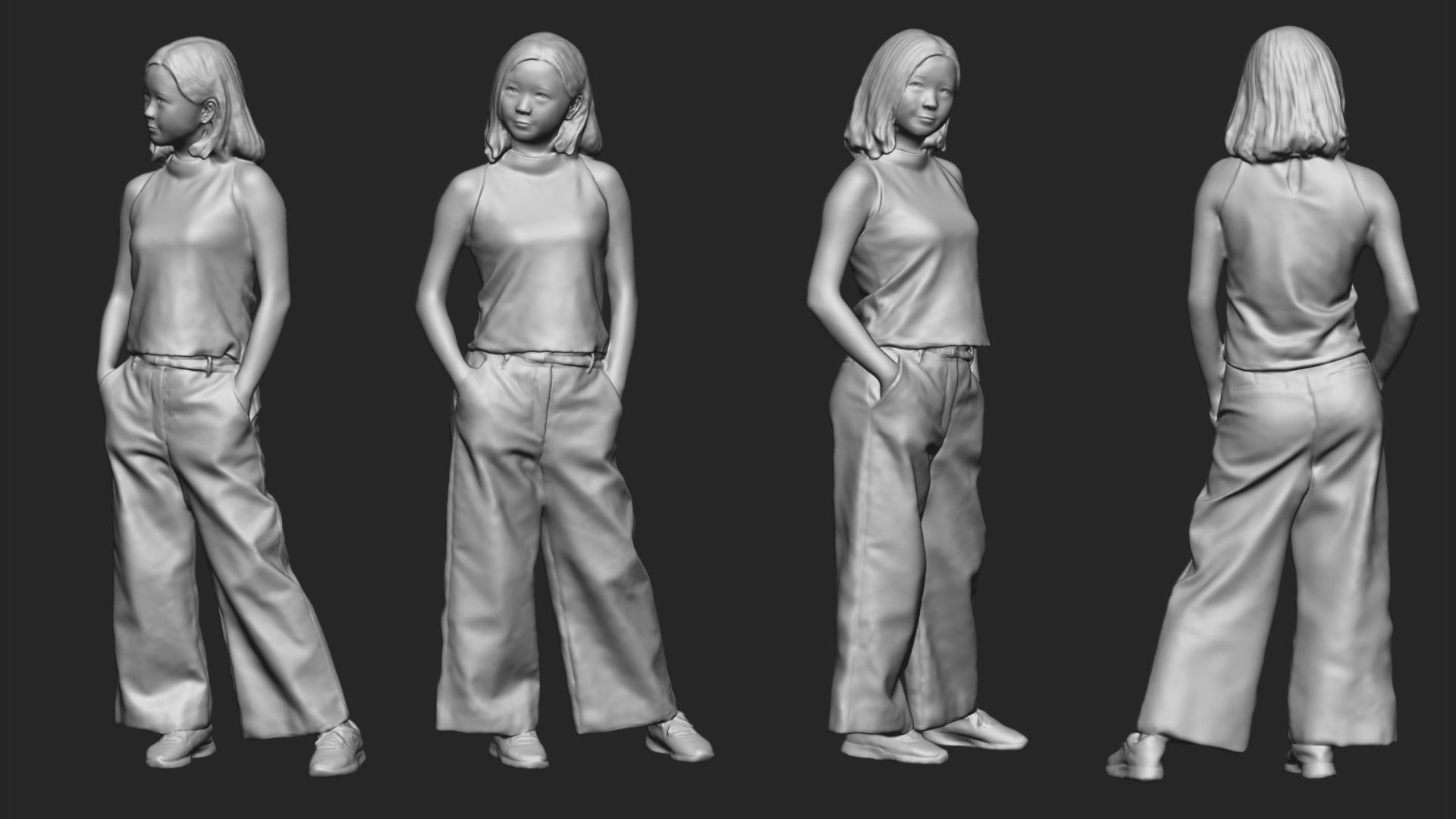 A Young Woman Posing With Hands in Pockets II 3D model_5