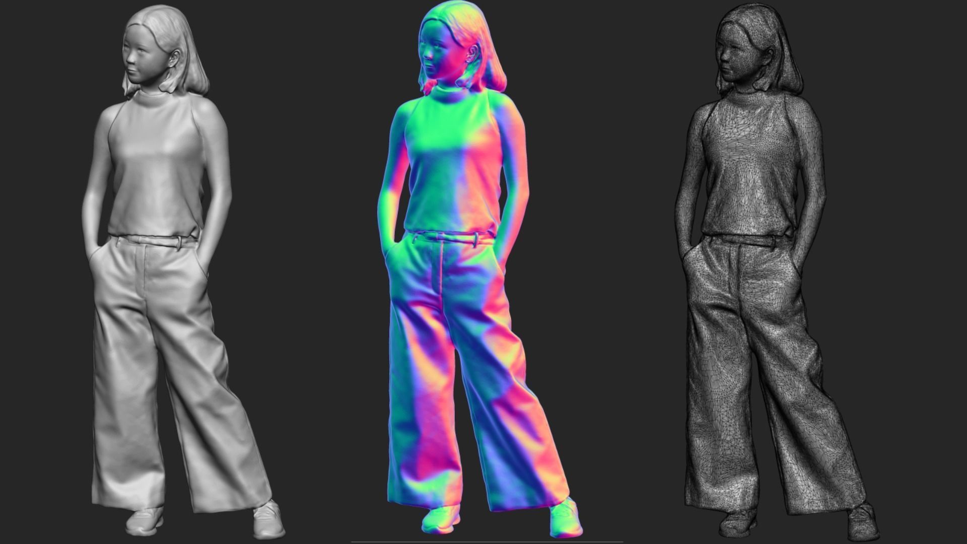 A Young Woman Posing With Hands in Pockets II 3D model_6