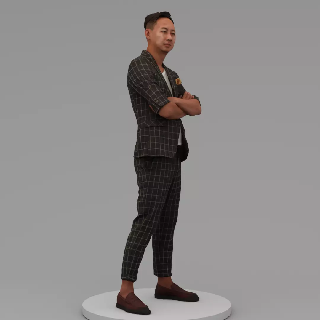 A Middle-aged Man With Arms Crossed 3D model_0