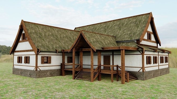 Medieval Inn with Interior Low-poly 3D model 2