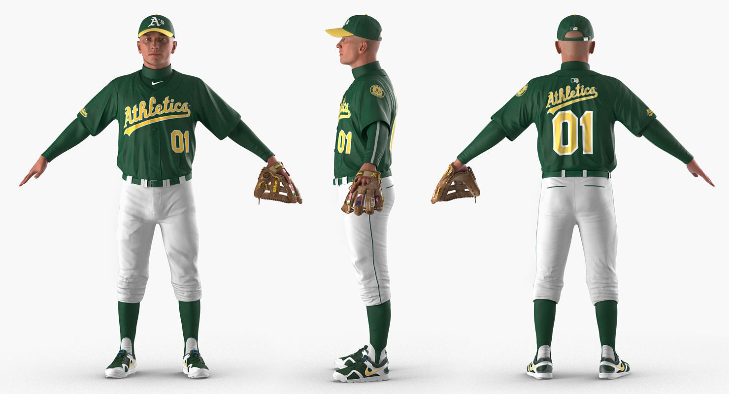 Baseball Player Rigged Athletics 3D model_1