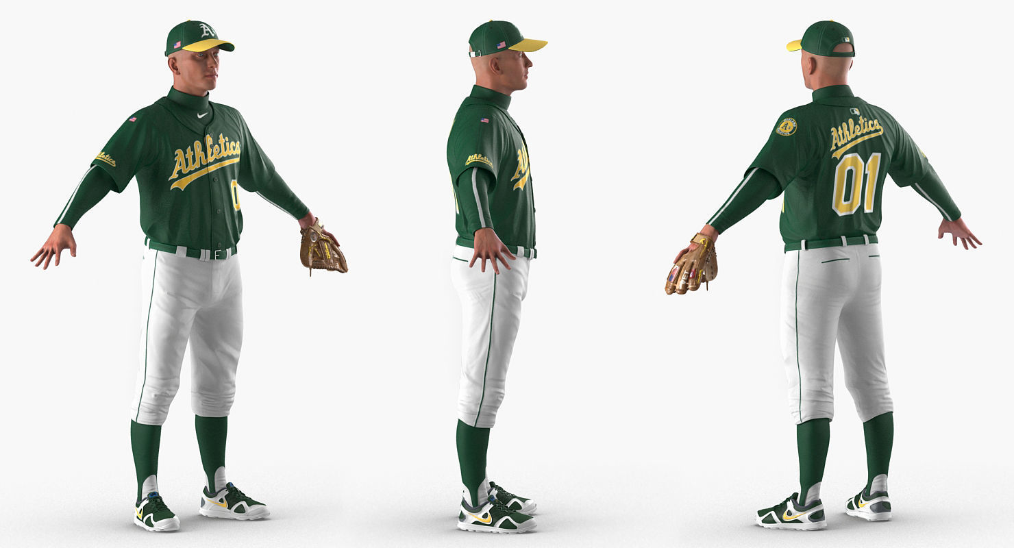 Baseball Player Rigged Athletics 3D model_2