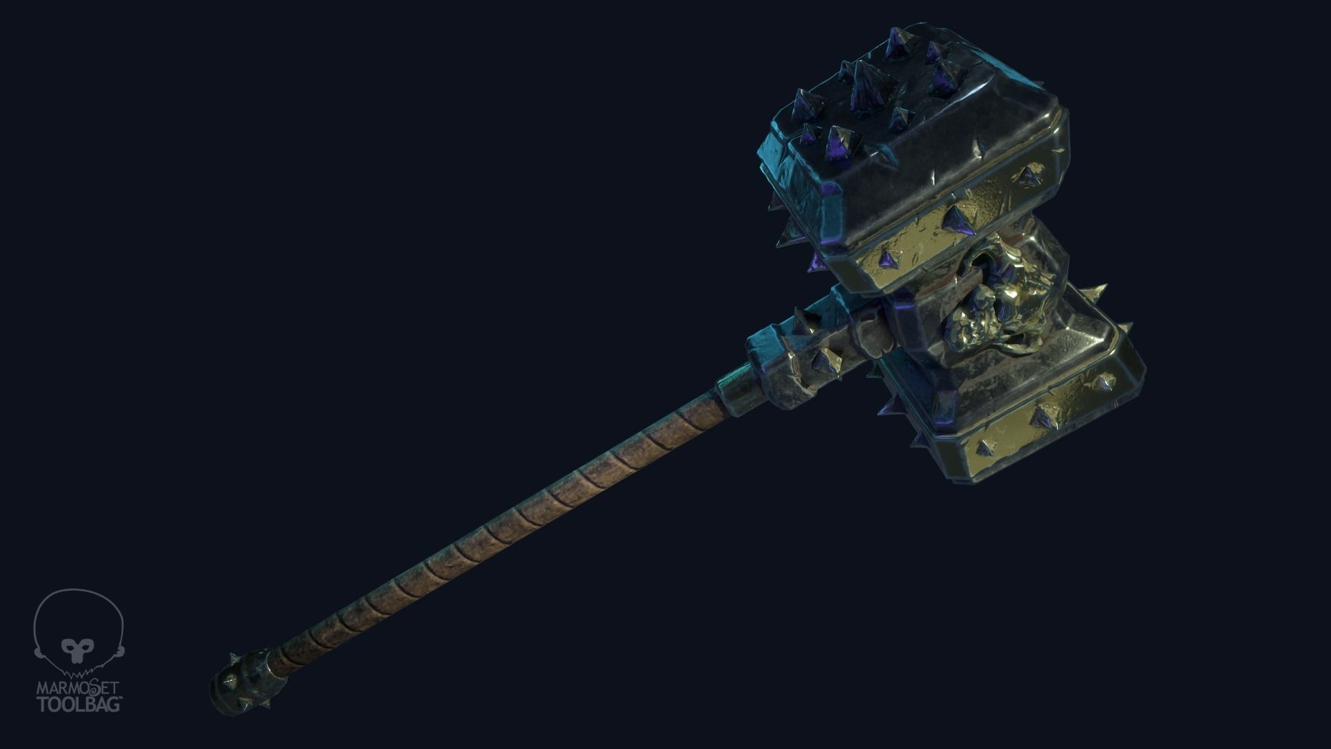 Spiked warhammer Low-poly 3D model_11