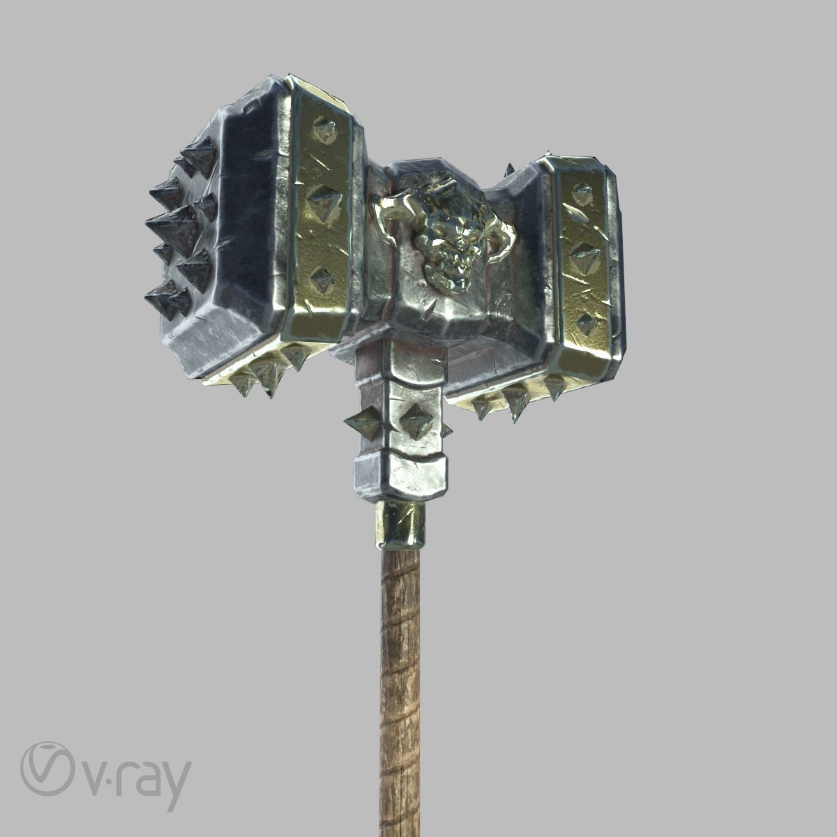 Spiked warhammer Low-poly 3D model_12