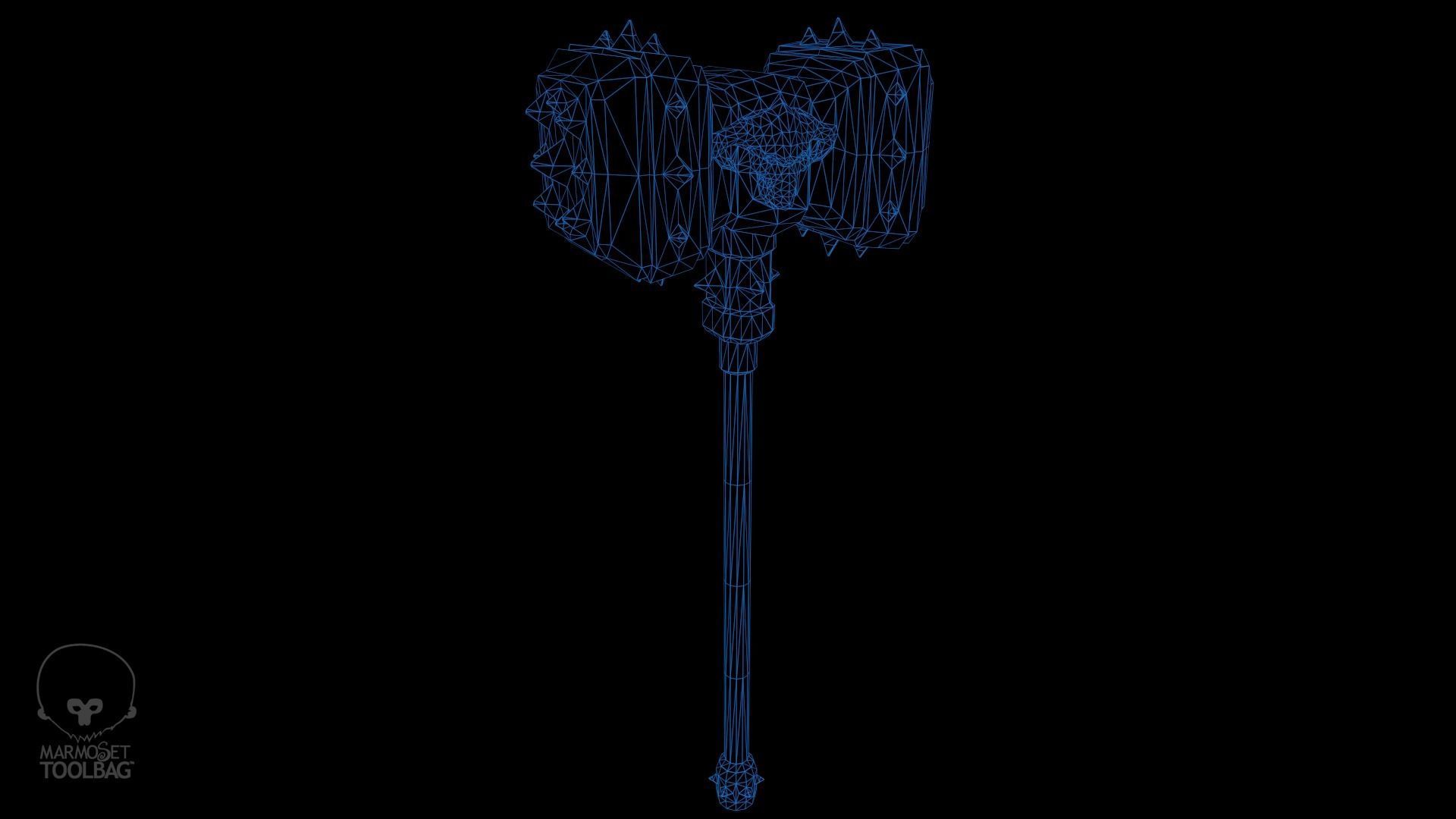 Spiked warhammer Low-poly 3D model_5