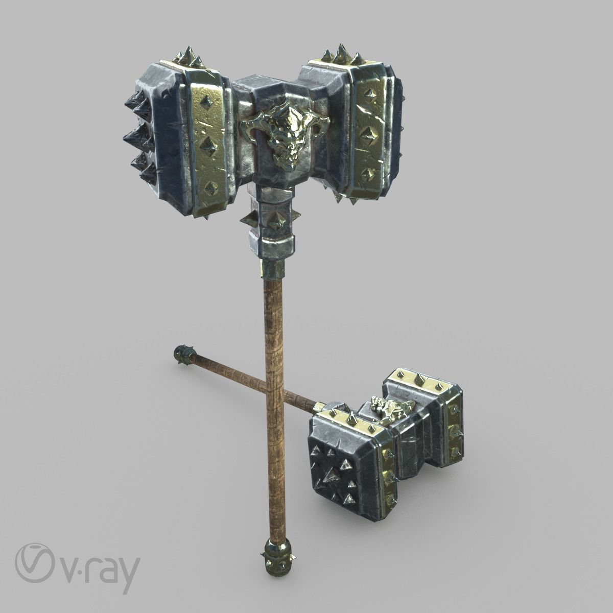 Spiked warhammer Low-poly 3D model_3