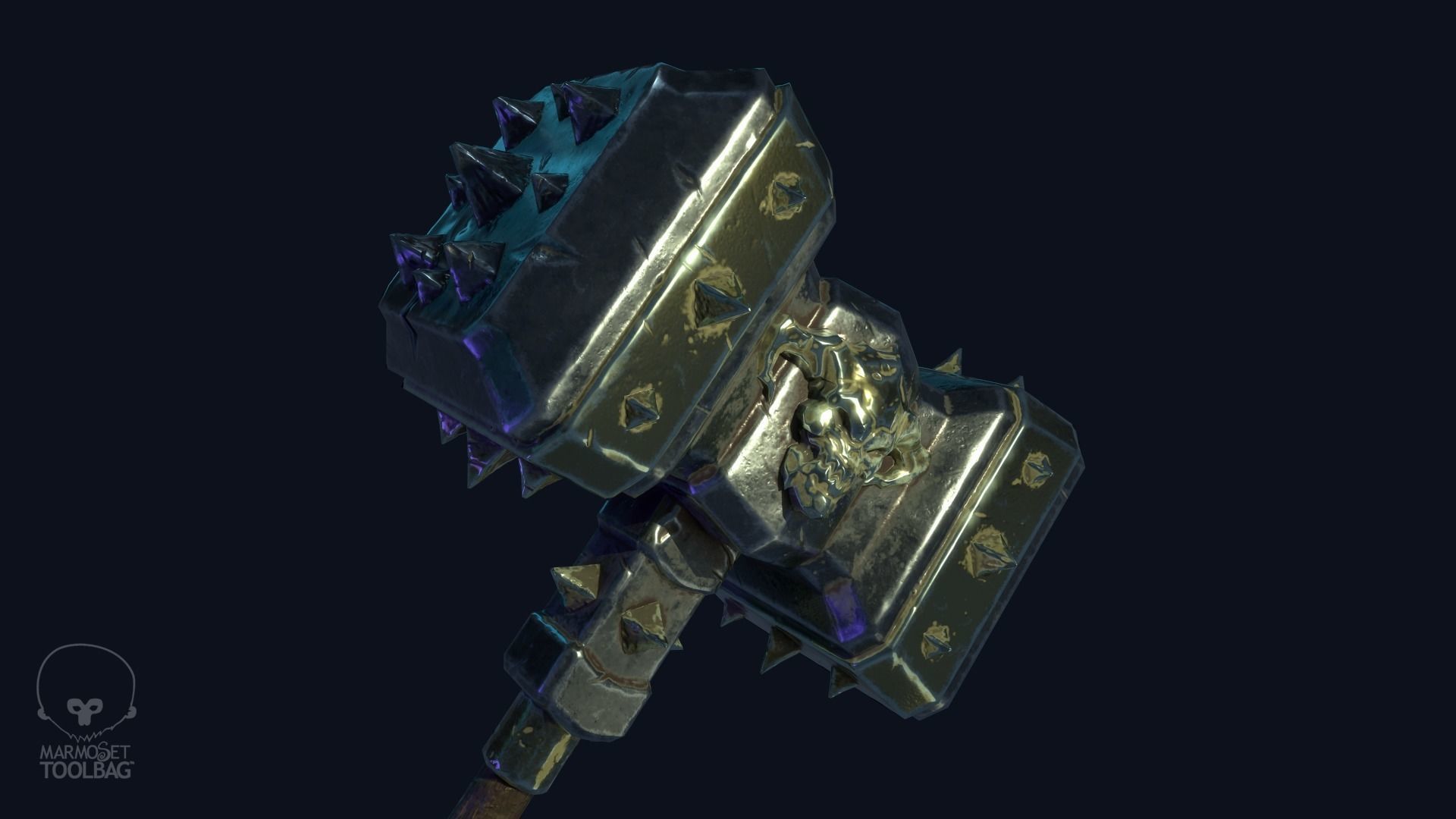 Spiked warhammer Low-poly 3D model_10