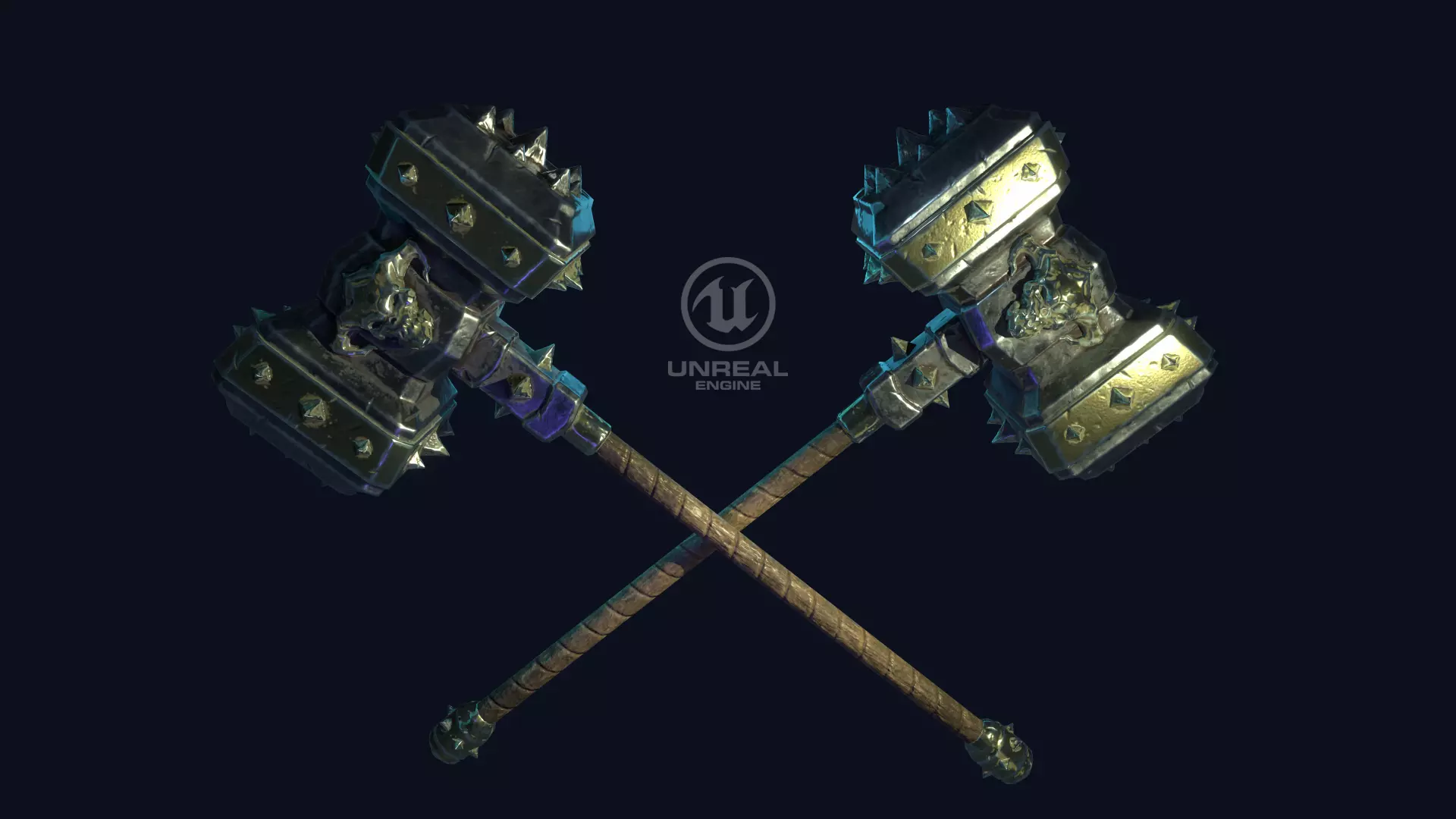 Spiked warhammer Low-poly 3D model_0