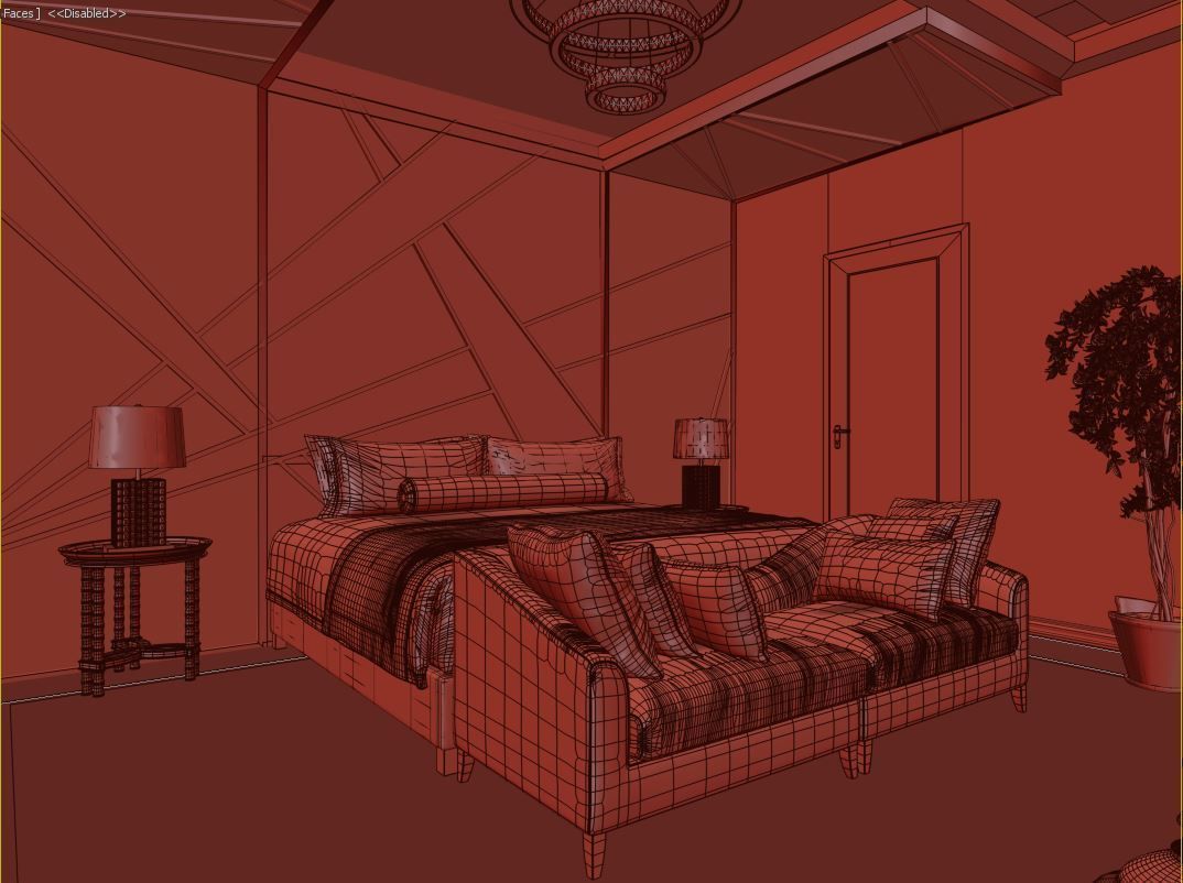 Bedroom modern with gold accents 3D model_4