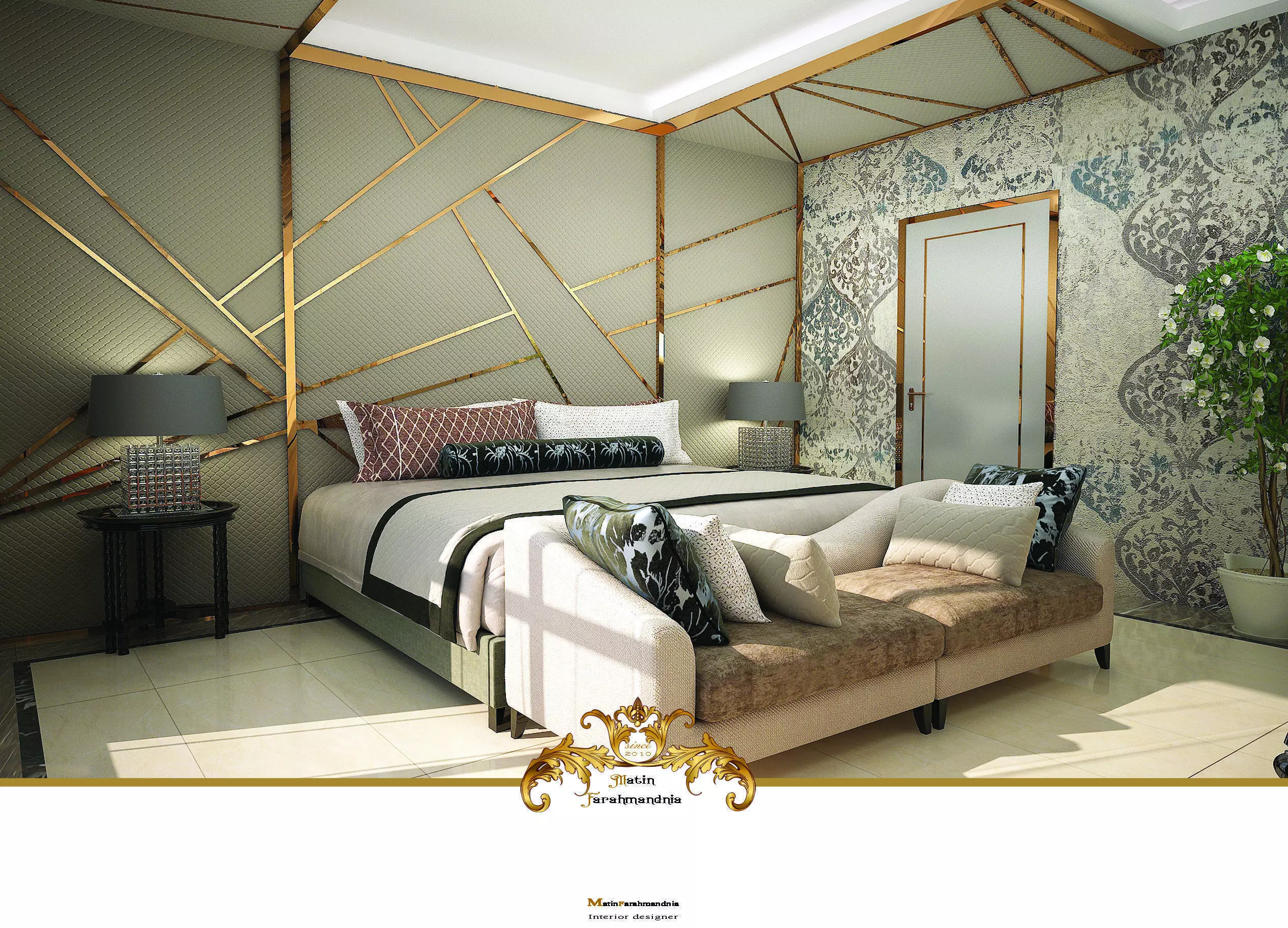 Bedroom modern with gold accents 3D model_0