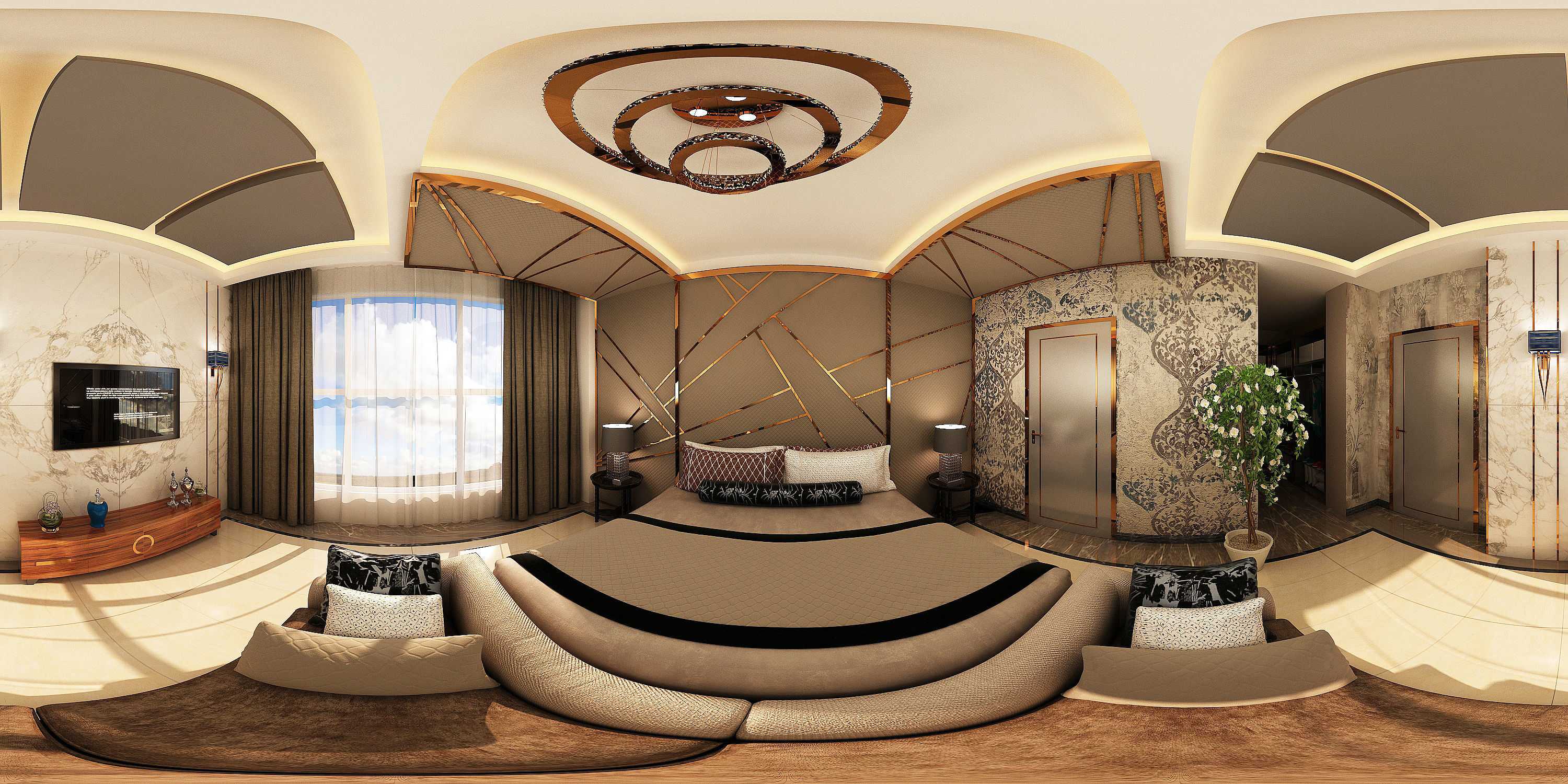 Bedroom modern with gold accents 3D model_3