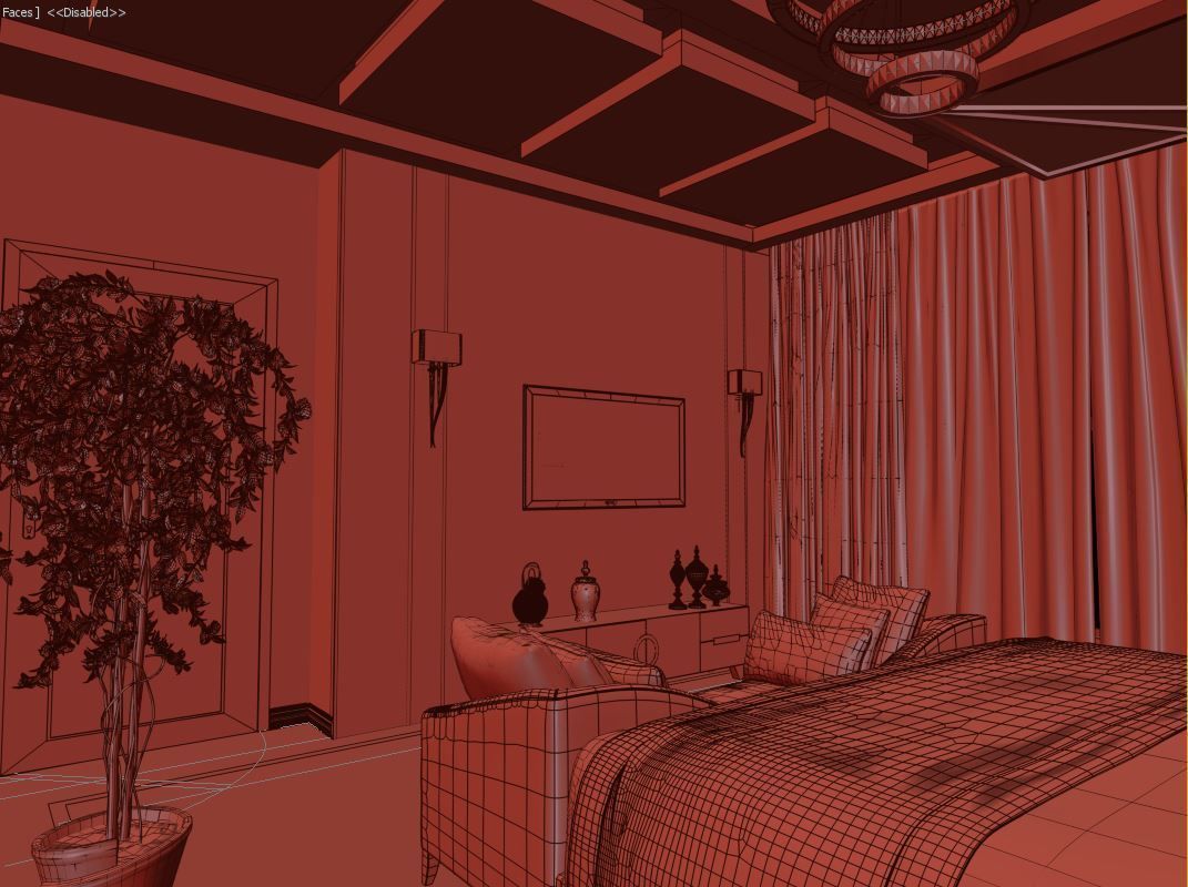 Bedroom modern with gold accents 3D model_5