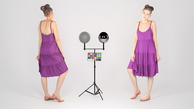 Beautiful young girl in a purple dress 151 Low-poly 3D model