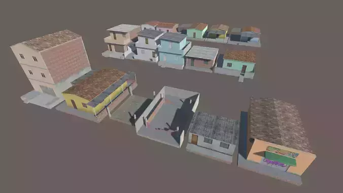 pack of slum houses Low-poly 3D model