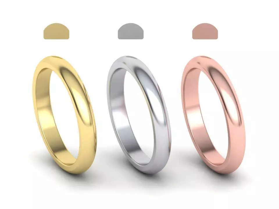 Dshaped wedding band 3mm wide 3D print model
