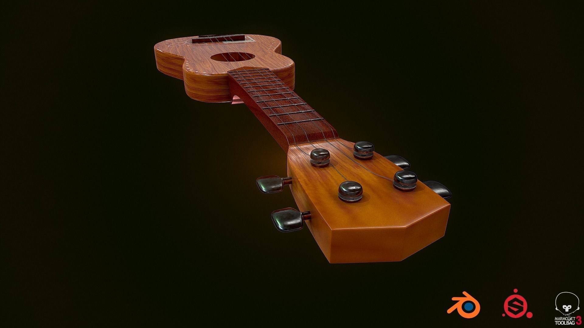 Ukulele wooden 3D model_3