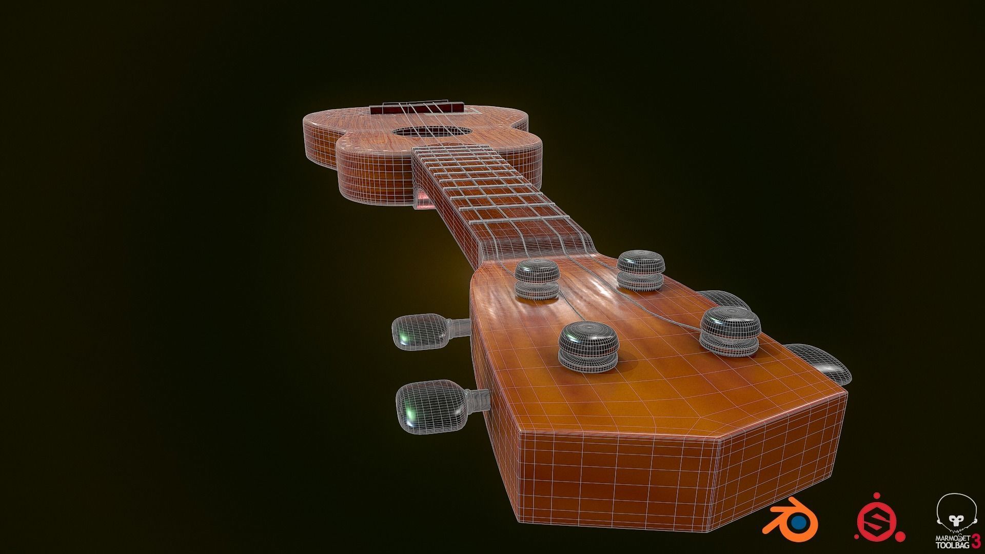 Ukulele wooden 3D model_9