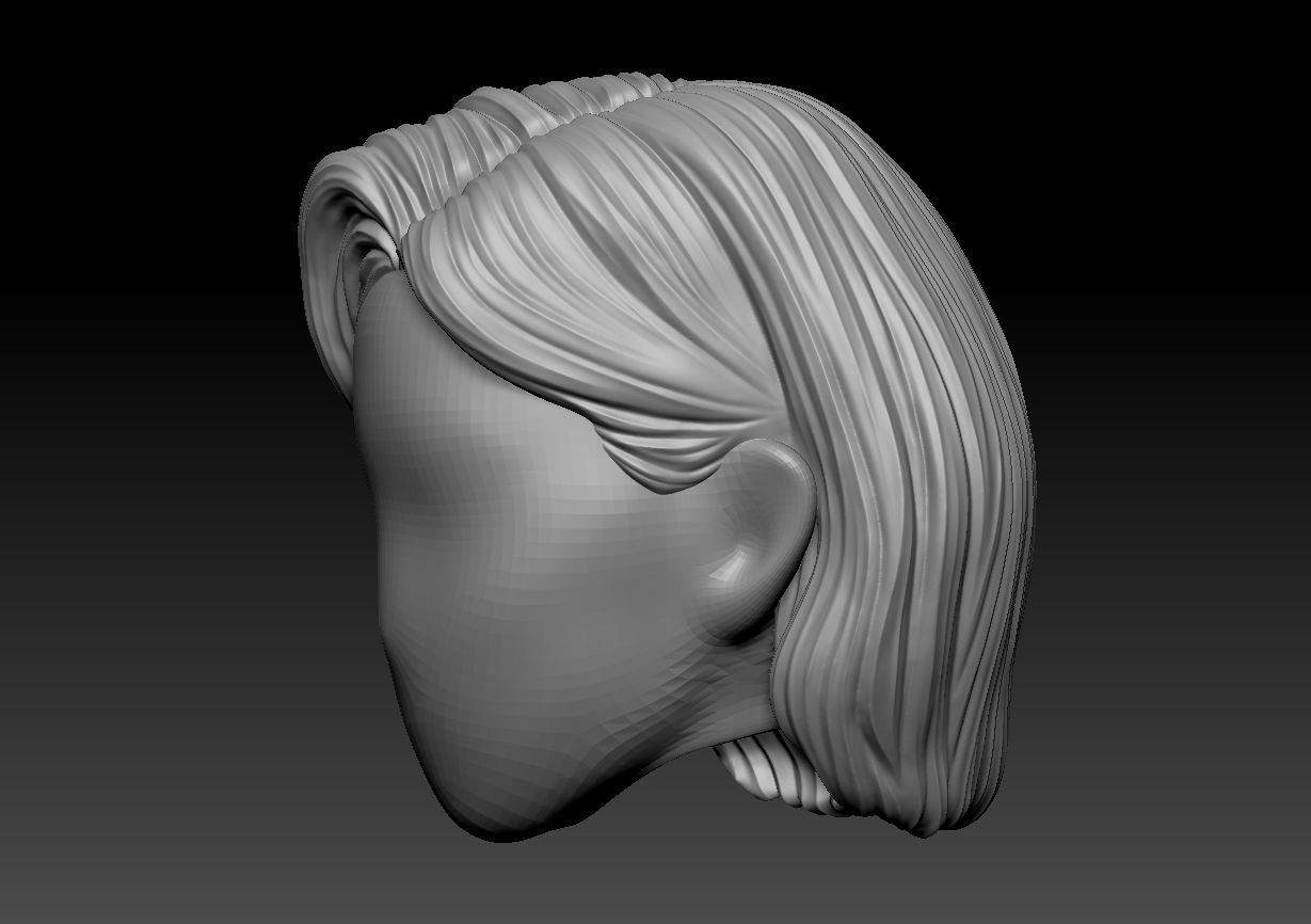 12inch size Hottoys figure style printable hair for 3d print 002 3D print model_2