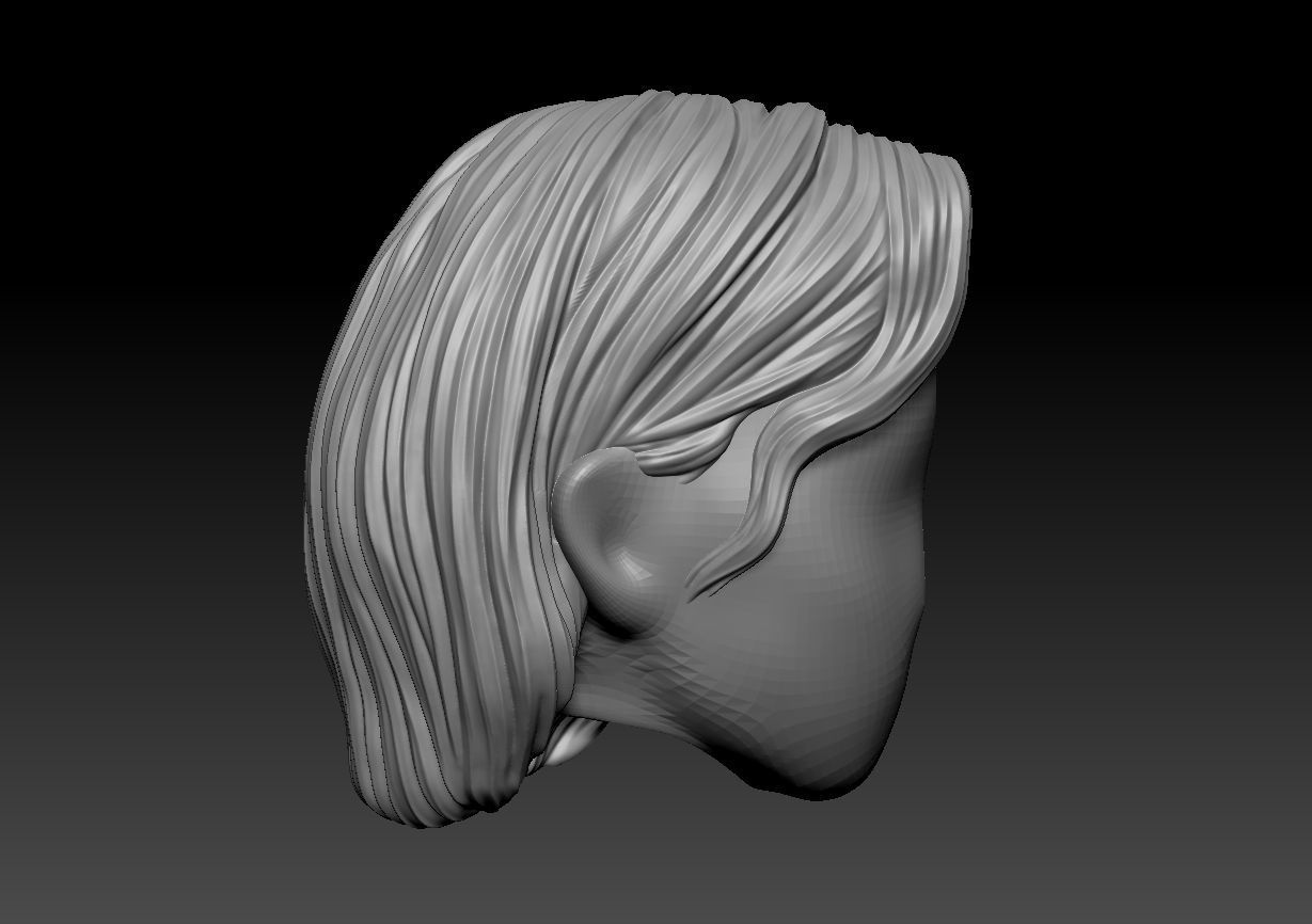 12inch size Hottoys figure style printable hair for 3d print 002 3D print model_4