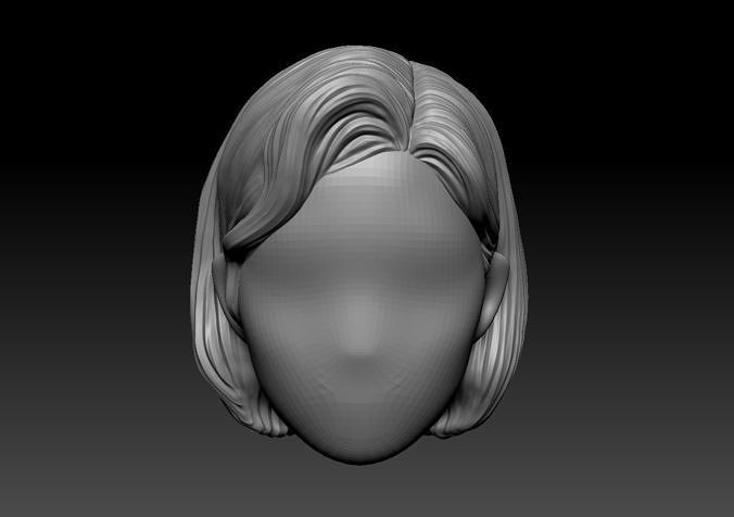12inch size Hottoys figure style printable hair for 3d print 002 3D print model