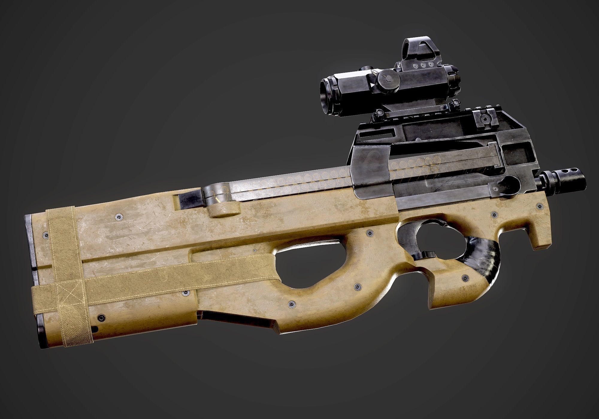 FN P90 Submachine Gun AAA Game Ready Asset Low-poly 3D model_4