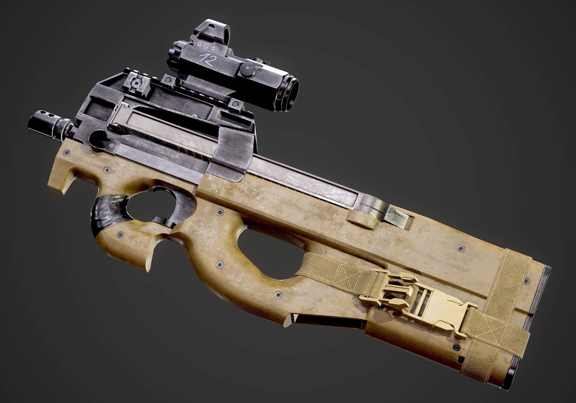 FN P90 Submachine Gun AAA Game Ready Asset Low-poly 3D model_3