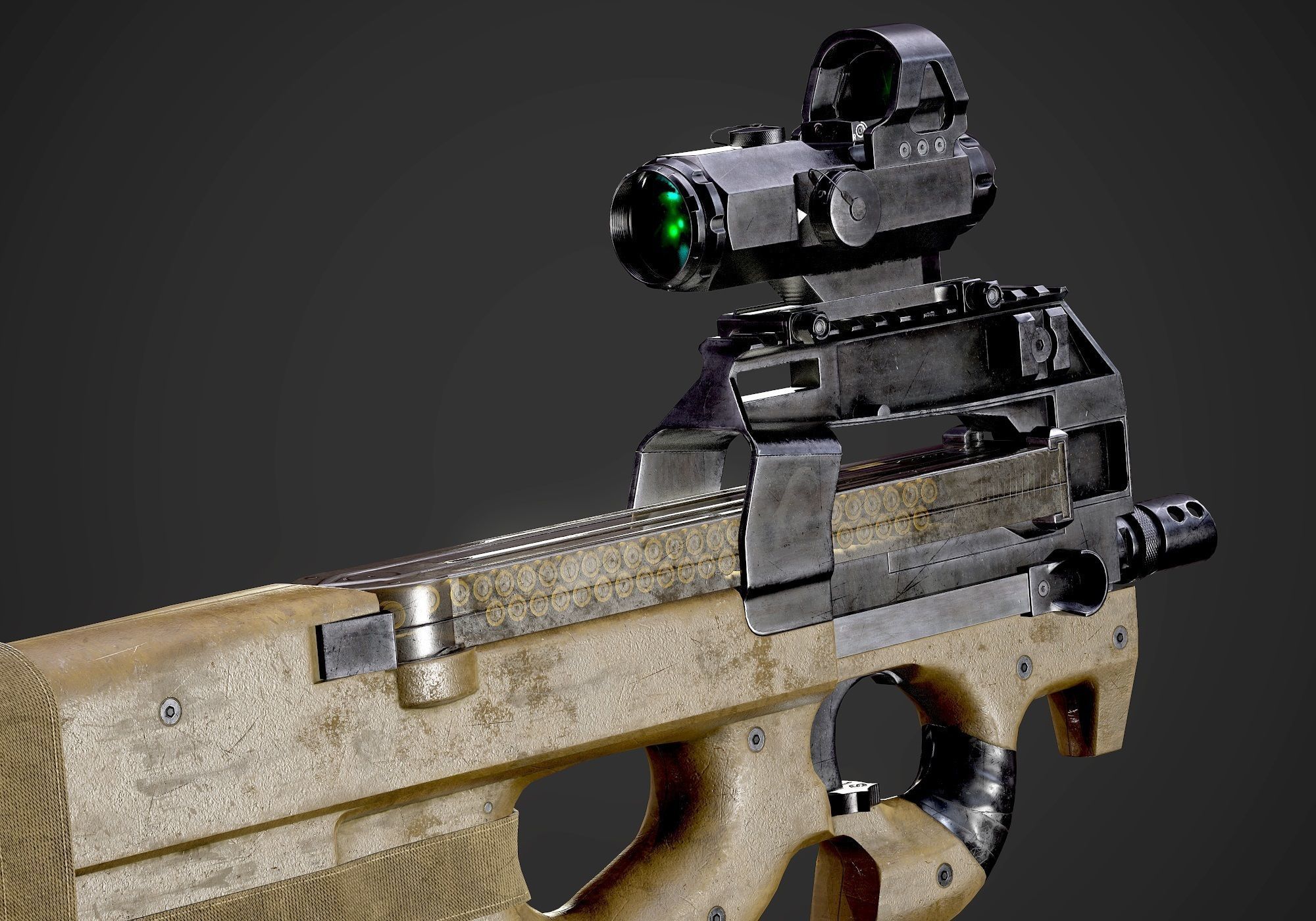 FN P90 Submachine Gun AAA Game Ready Asset Low-poly 3D model_6