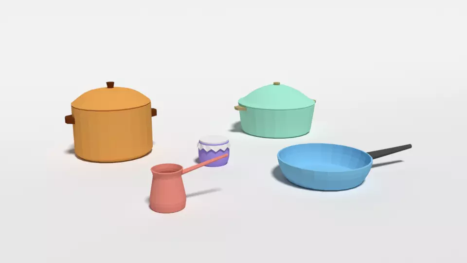 Low Poly Cartoon Kitchen Items Low-poly 3D model